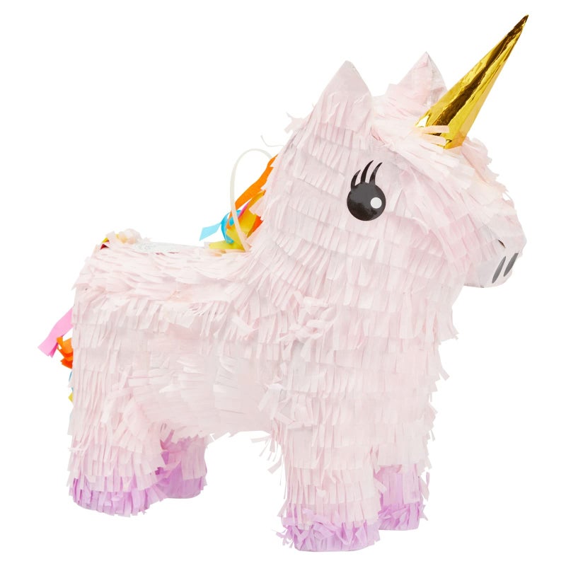 Blue Panda Unicorn Pinata for Girl - Small Pink 13 x 15.5 x 5 in - Princess Birthday Party Pinata & Rainbow Mane Theme - Easy-Fill Design - Image 1